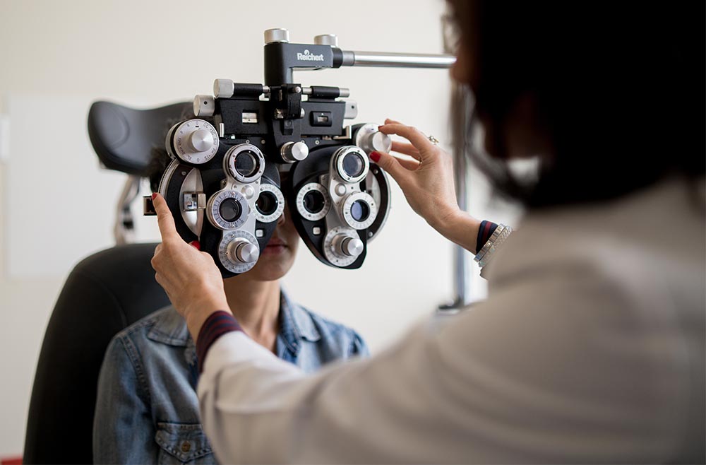 Patient receiving eye examination